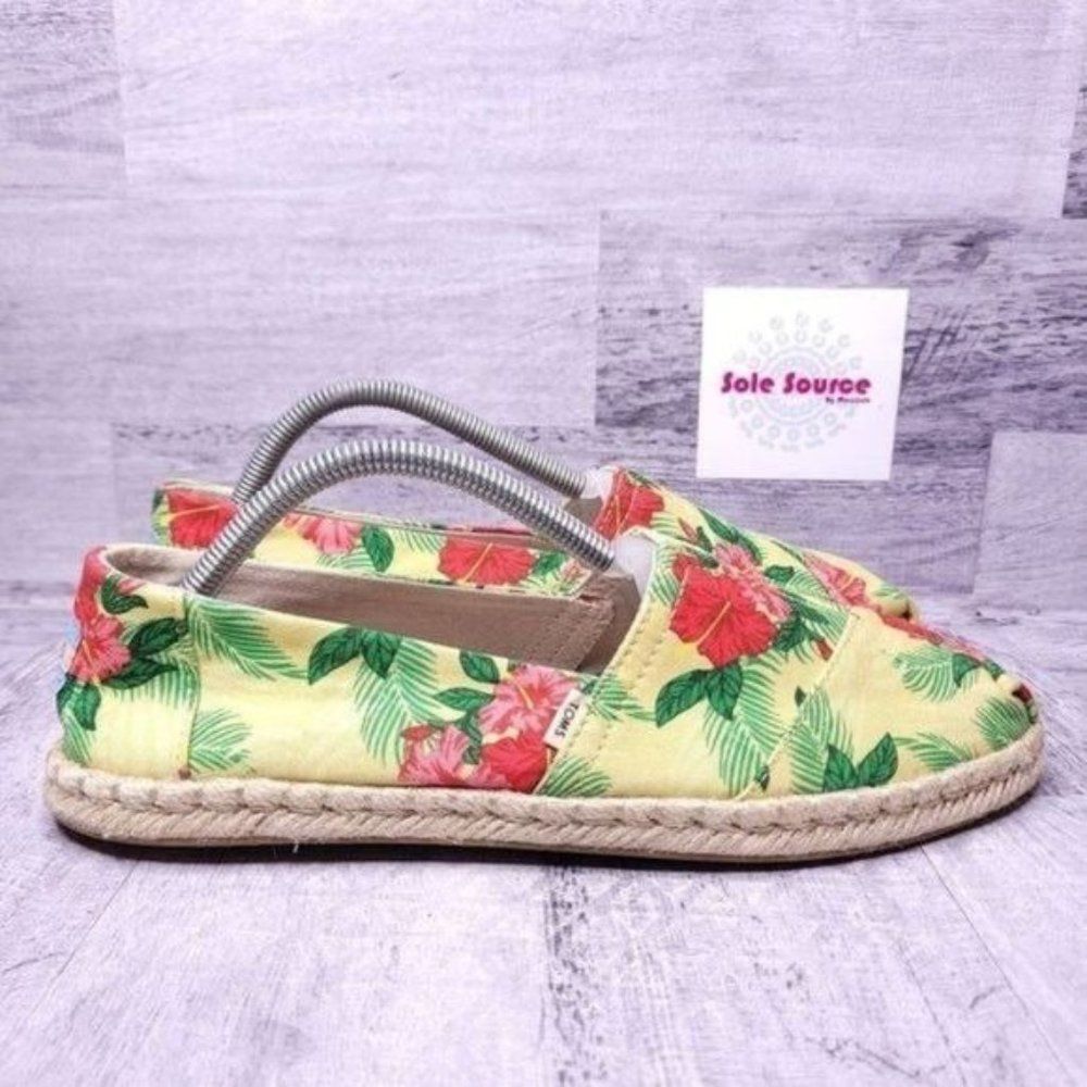 Toms Hibiscus Alpargata Slip on Flat Espadrille Loafer Yellow Green Red Women 10